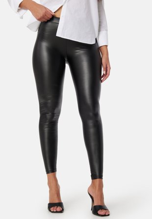 Bubbleroom - Coated Leggings - Black - Kläder