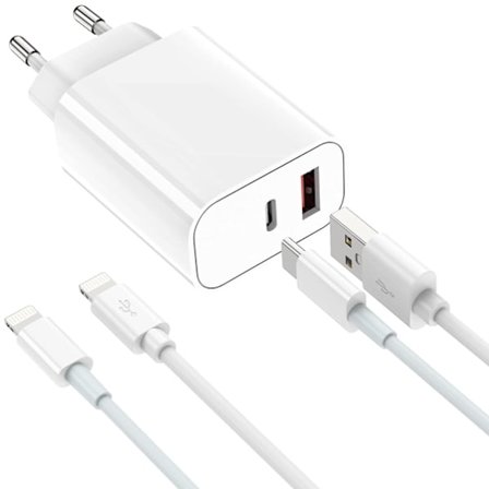 Hurtig, kompatibel iPhone dobbelt oplader med 2 kabler