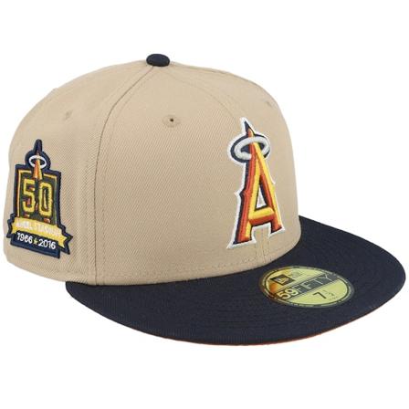 New Era - Los Angeles Angels Squad 59FIFTY Vegas Stone/Dark Green Fitted Fitted Beige Cap - MLB @ Hatstore