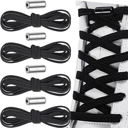 2 Par Svarta Knytfria Elastiska Skosnören Svarta