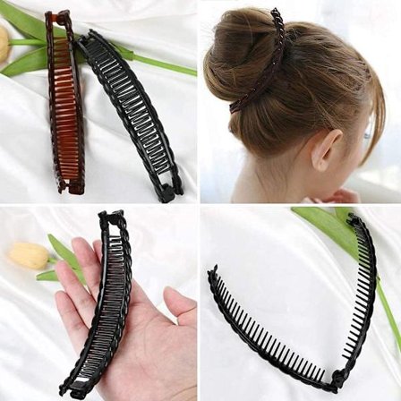 *Unik svart och brun fel lång bananklämma för hår, dubbelpack*