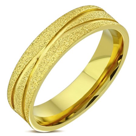 Sandblästrad Ring i Kirurgiskt Stål 316L i Guld Färg med Mönster - Stl 21