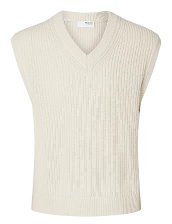 Slhland Sl Knit Relaxed Waistcoat Cream Selected Homme