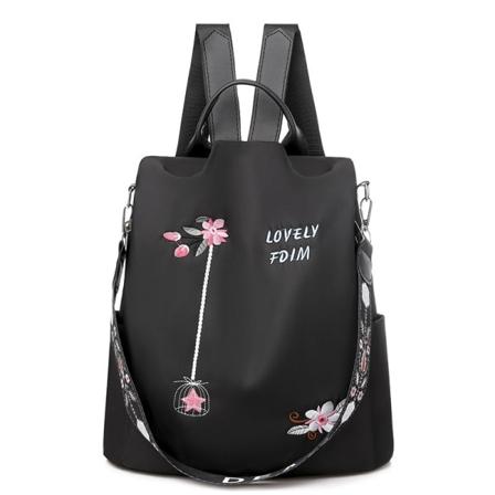 Tyverisikring rygsæk Broderet pendler Oxford taske Stor kapacitet rejsetaske Black