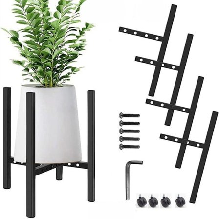 Justerbar 4-Huls Teleskopisk Plantestativ med Hjul - Sort Metal Blomsterpottestativ til Nem Flytning og Tilpasning