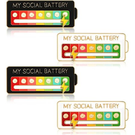 Min Social Batteri Nål, 4 Min Social Batteri Nålar Interaktiva Emaljnålar Socialt Batteri, Kreativ Emotionell Nål Kul för Mental Hälsa (Vit + Svart)