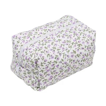 Blommig Puffig Quiltad sminkväska Stor resekosmetikväska LILA purple