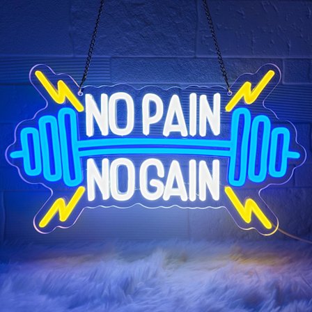No Pain No Gain Neon Skilt, Neon Skilte med Håndvægte til Fitnesscenter, Neon LED Skilt til Soveværelse Drenge Fitness Sportsklub