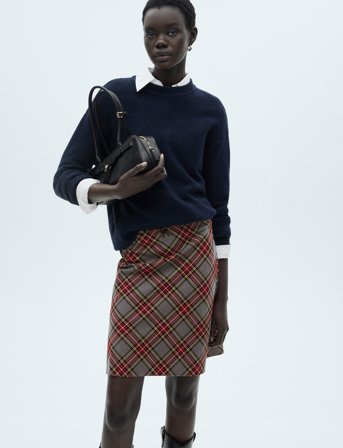 Mango Check Skirt With Lace Finish - Grey - 38