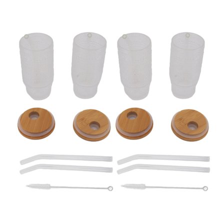 33 cl Vintage Dricksglas med Bambulock och Sugrör för Mjölk Kaffe Coca Cola Öl Iskaffe Cocktail Smoothies