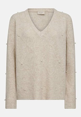 Freequent - Strikket trøje med perledetaljer i cremefarvet melange til damer i størrelse S (38) - Cellbes