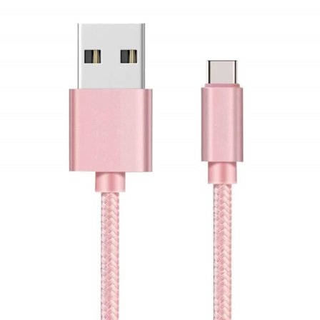 USB-C-kabel för Oppo Find X2 Lite - Find X2 Neo - Find X2 Pro - Typ USB-C nylonflätad rosa 1 meter Phonillico