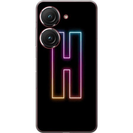 Yhteensopiva Puhelinkuori Asus Asus Zenfone 9 Minimalistinen neonkirjain H väriä vaihtavassa valossa mustaa taustaa vasten modernilla typografisella