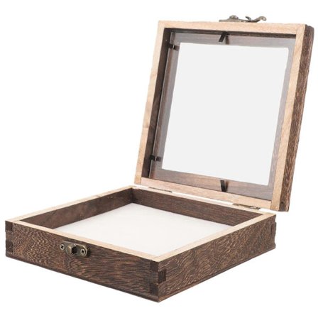 Slitesterk utstillingsboks i tre med klart lokk for hjemmeinnredning, lys brun, 12,7 x 7,6 x 7,6 cm