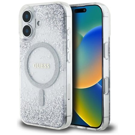 Guess HC Resin Bottom Glitter MagSafe kotelo iPhone 16:lle - hopea