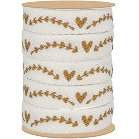Valkoinen ja kultainen kasvissydännauha 1 cm x 5 m