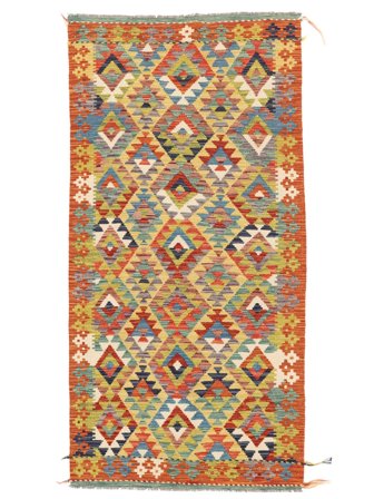 Kelim Afghan Old Style Matot 101X201 Villamatto Vihreä/Oranssi Pieni Matto Carpetvista