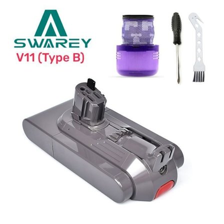 SWAREY batteri til Dyson V11 Series 6000mAh Li-ion 25,2V med postfilterelement og 1 børste og skruetrækker One-Click Installation