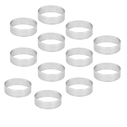 12 stk. 7 cm Cirkulære Tærteforme Perforerede Rustfri Frugttærte Quiche Kagemousseforme Køkken