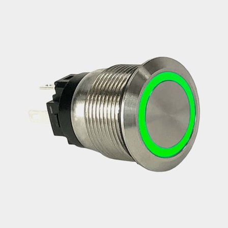 Interruptor Carling Technologies, botão de pressão com trava, unipolar, Liga-Desliga, 12 V DC, 10 A, com iluminação, verde