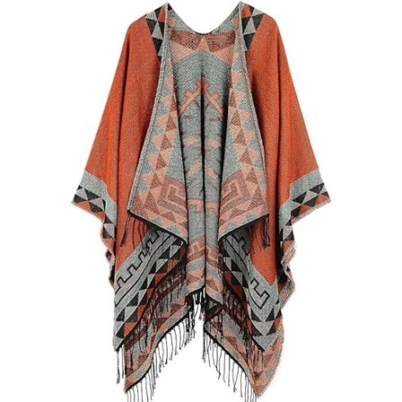 Dame Shawl Wraps Åben Front Rejse Poncho Kappe Varmt Oversized Plaid Trøjer Casual Cardigan Shawls til Efterår Vinter, Orange