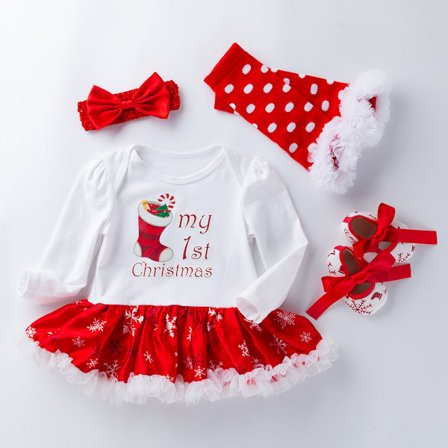 Baby Girls My First 1st Christmas Outfit Romper Julaftonskläder för baby (6-12 månader)
