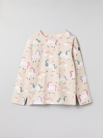 Polarn O. Pyret - Long-sleeve top with unicorn print - 104 - Childrenswear - beige
