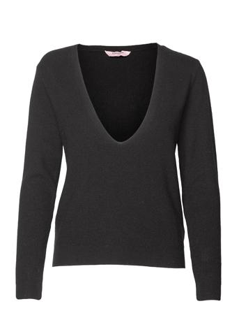 Top Ls Rib Knit V-Neck Top Sort Hunkemöller