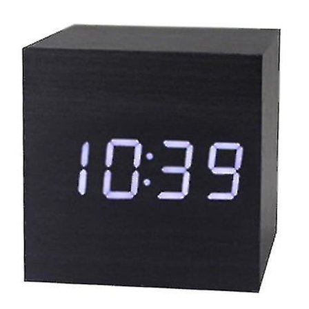 Treklokke kreativ elektronisk klokke firkantet digital klokke mini vekkerklokke termometer sengeklokke (tid, dato temperatur) -F