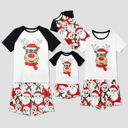 Julfamiljsmatchande kortärmad grafisk t-shirt och shorts Pyjamasset (flammsäker) Colorful MenM