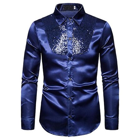 Menners Slim Fit Sequin Skjorte med Knapper - Festantrekk