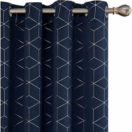 Sett med 2 termiske sølvmønstrede maljer mørkleggingsgardiner for moderne stuekontorer 132 x 214 cm marineblå