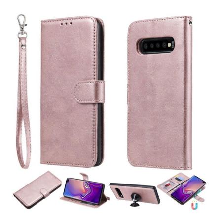 Samsung Galaxy S10 Plus irroitettava nahkainen suojakotelo - Pinkki Pink