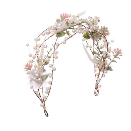 Brudehodeplagg Bryllupshodeband Perle Blomster Tiara Hodeplagg Hårbånd for Bruder Brudesvenninne Hårtilbehør