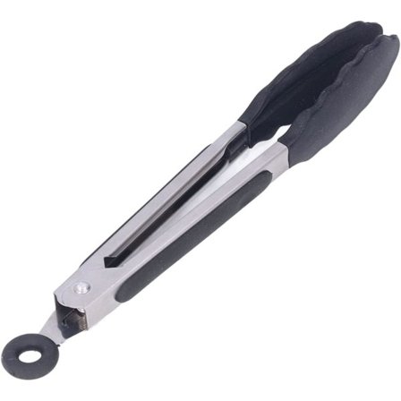 Køkkentænger 27cm Skridsikre Køkken Rustfrit Stål Premium Silikonetænger Madlavningstangsæt til Grilning, Servering, Stegning og Madlavning - Sort (