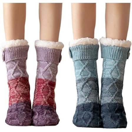 To par strikkede fleece sokker til kvinder - varme, komfortable, bløde og fluffy sovesokker til vinter