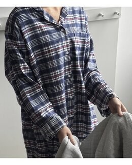 Flonel pyjamas 2-delt Lucksele ternet genbrugsmateriale Blå/hvid