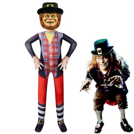 The Leprechaun Cosplay Halloween-kostymer för barn Pojkar Anime Bodysuit Dress Up Skräck Jumpsuits Karneval Festkläder + Mask 150 cm