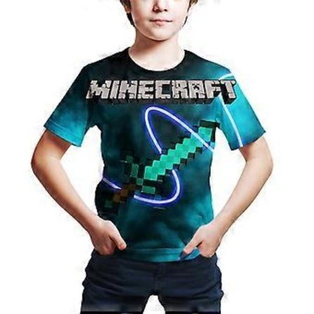 Minecraft Spil Sommer T-shirt Børn Kortærmet Casual Tee Shirt 3D Printet Rundhals Toppe til 6-14 År (13-14 År A)