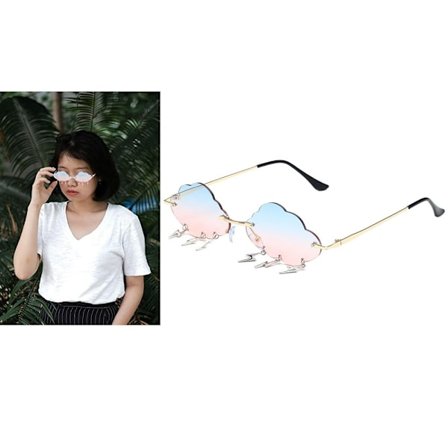 Guldramme med blå og lyserøde Cloud Solbriller Rimless Vintage