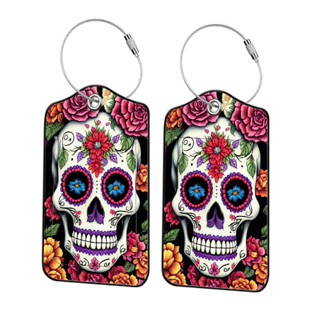 Kranie Blomst Diamant Kunst Bagagemærker til Kufferter, 2 Pak Bagagemærker, Læder Rustfrit Stål Løkke Etiketmærke til Kvinder Pige Rejsetaske Kuffert