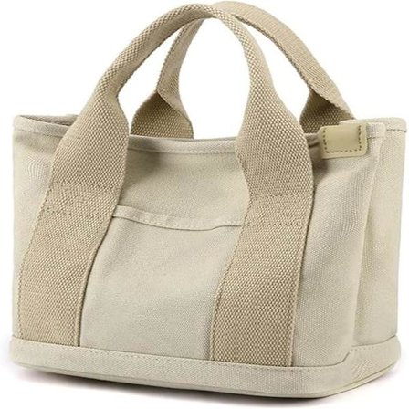 Canvas damehåndveske, liten håndveske, håndveske med glidelås, håndveske med lommer