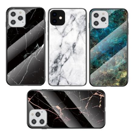Iphone 12 Pro Max Marmorskal 9h Härdat Glas Baksida Glassback V2 Black Svart/vit