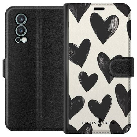 Kompatibelt Lommeboketui til OnePlus OnePlus Nord 2 5G Cactus and Friends - Bold Black Love Pattern