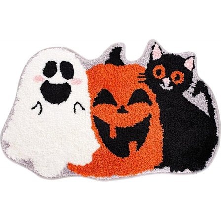 Halloween Pumpa Spöke Svart Katt Mönster Badrumsmatta (50*80cm), Halkfri Duschmatta Fotmatta Entrématta Matta Golvmatta