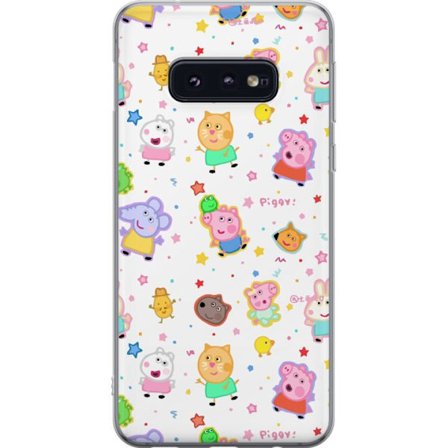 Yhteensopiva Puhelinkuori Samsung Galaxy S10e Värikkäät piirretyt eläinhahmot leikkisässä tyylissä tähtien ja pisteiden kera vaalealla taustalla