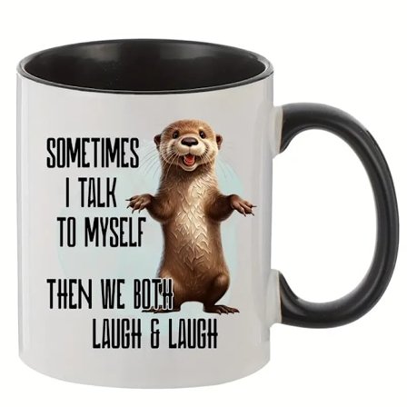 Sjovt keramisk kaffekrus – 'Nogle gange taler jeg med mig selv, og så griner vi begge to' med sødt odderdesign, 350 ml, 8,2x9,5 cm, ideel til 