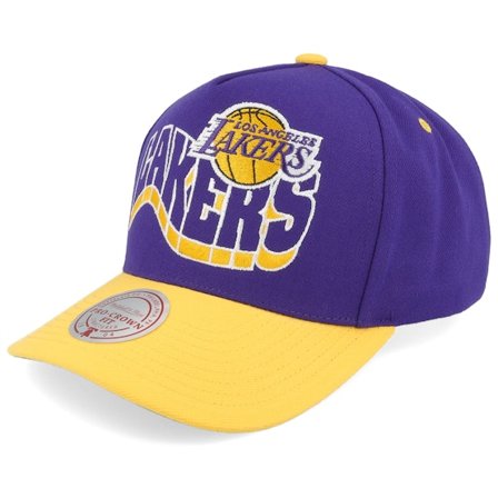Mitchell & Ness - NBA Paars adjustable Cap - Los Angeles Lakers Wavy Pro Purple/Yellow A-frame Adjustable @ Hatstore