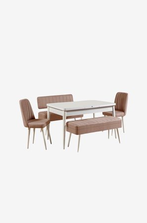 Hanah Home - Set med bord och stolar (5 delar) - Mina - Beige - Matgrupp 6 personer - Från Homeroom