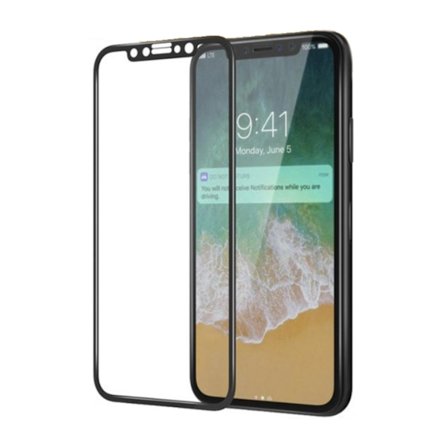 iPhone X HD Skärmskydd Kolfiber Härdat Glas Svart